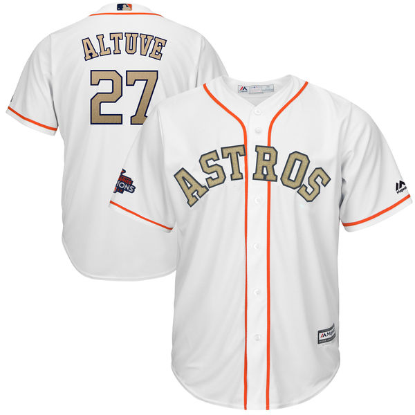 Men's Houston Astros #27 Jose Altuve Majestic White 2018 Gold Program Cool Base Player Stitched MLB Jersey