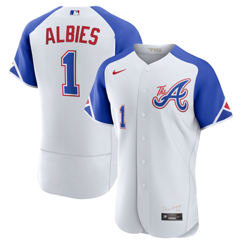Men's Atlanta Braves #1  Ozzie Albies White 2023 City Connect Flex Base Stitched Jersey
