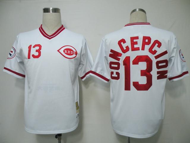 Mitchell and Ness Reds #13 Dave Concepcion White Throwback Stitched MLB Jersey