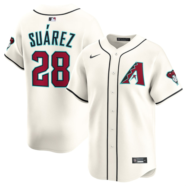 Men's Arizona Diamondbacks #28 Eugenio Suárez 2023/24 Cream Home Limited Stitched Baseball Jersey
