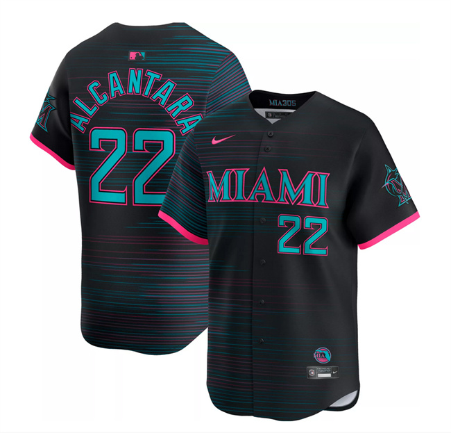 Men's Miami Marlins #22 Sandy Alcantara Black 2025 City Connect Limited Stitched Baseball Jersey