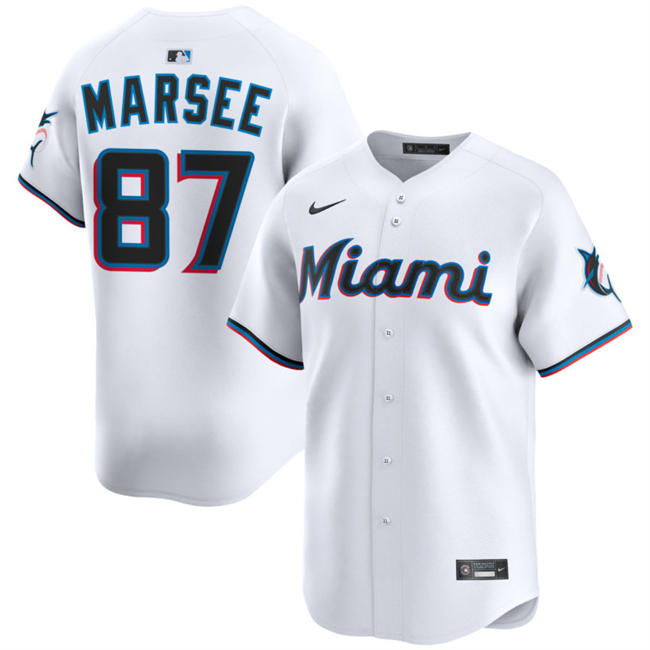 Men's Miami Marlins #87 Jakob Marsee White 2024 Home Limited Stitched Baseball Jersey
