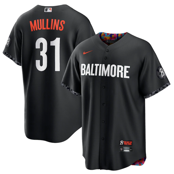 Men's Baltimore Orioles #31 Cedric Mullins Black 2023 City Connect Cool Base Stitched Baseball Jersey