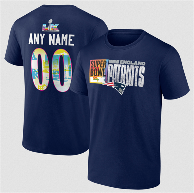 Men's New England Patriots Navy 2025 Super Bowl LX Custom Name & Number T-Shirt