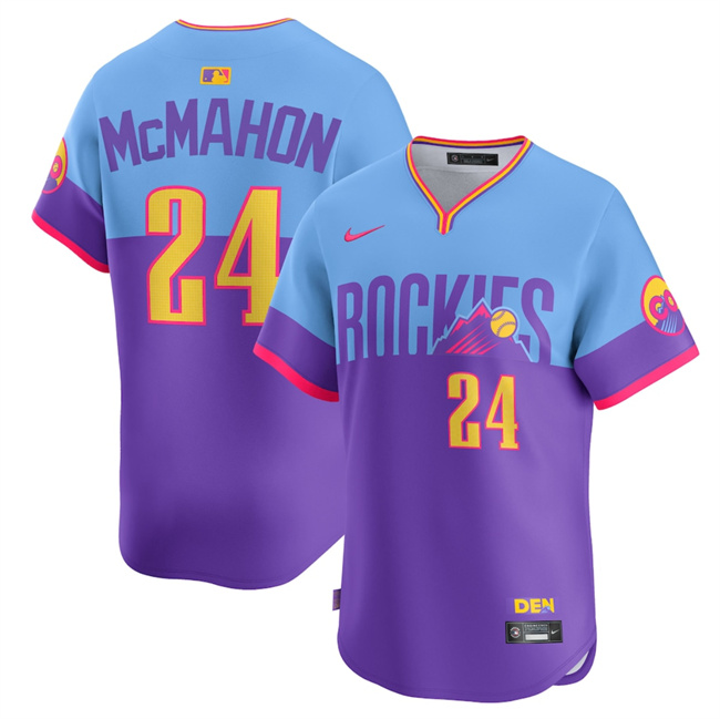 Men's Colorado Rockies #24 Ryan McMahon Purple/Light Blue 2025 City Connect Limited Stitched Baseball Jersey