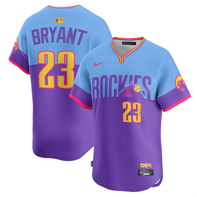 Men's Colorado Rockies #23 Kris Bryant Purple/Light Blue 2025 City Connect Limited Stitched Baseball Jersey