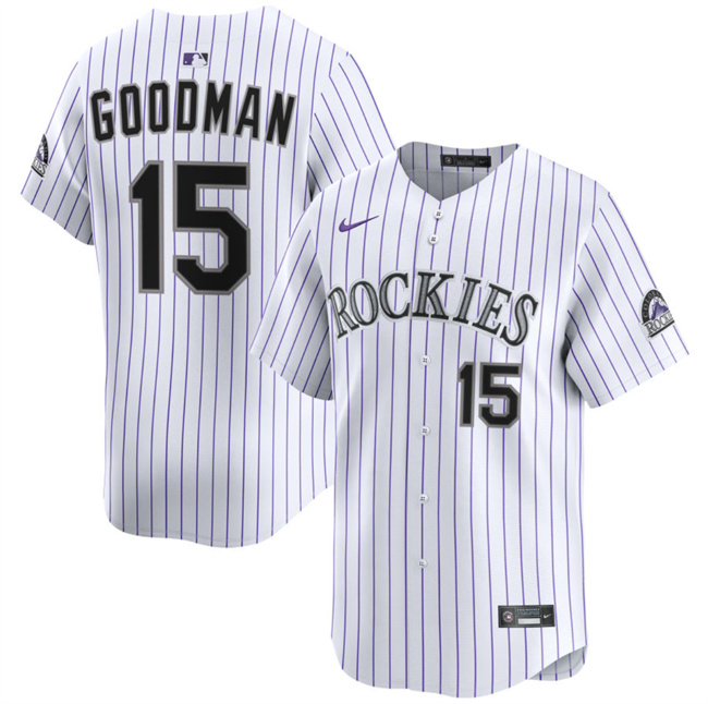 Men's Colorado Rockies #15 Hunter Goodman White Home Limited Stitched Baseball Jersey
