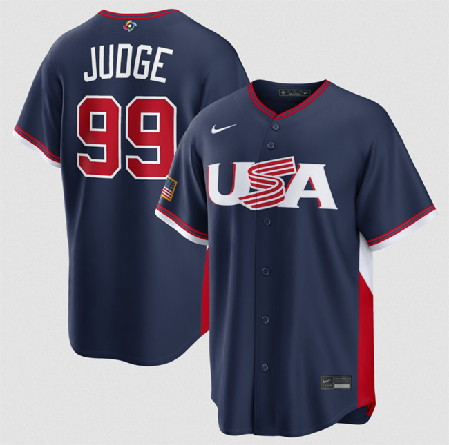 Men's USA Baseball #99 Aaron Judge Navy 2026 World Baseball Classic Road Stadium Stitched Jersey