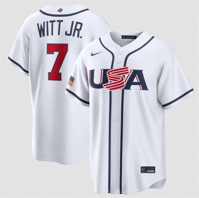 Men's USA Baseball #7 Bobby Witt Jr. White 2026 World Baseball Classic Home Stadium Stitched Jersey