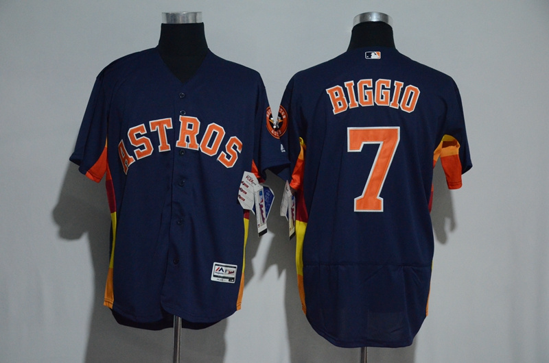 Men's Houston Astros #7 Craig Biggio Majestic Alternate Navy Flex Base Authentic Collection Stitched MLB Jersey