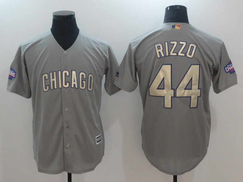 Men's Chicago Cubs #44 Anthony Rizzo World Series Champions Gold Program Cool Base Stitched MLB Jersey