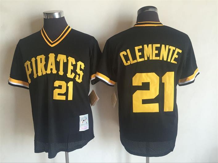 Men's Pittsburgh Pirates #21Roberto Clemente Mitchell and Ness Black Throwback Stitched MLB Jersey