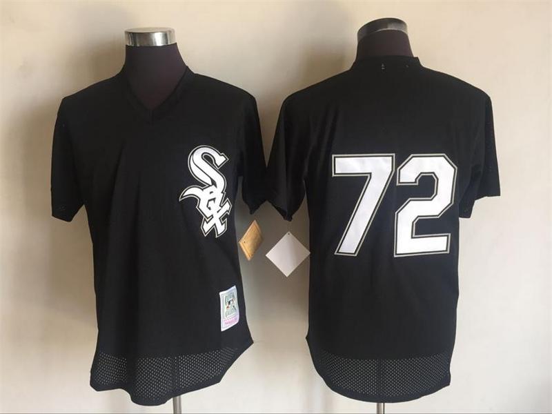 Men's White Sox #72 Carlton Fisk Mitchell And Ness Black 1993 Throwback Stitched MLB Jersey