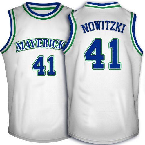 Mavericks #41 Dirk Nowitzki White Throwback Stitched NBA Jersey