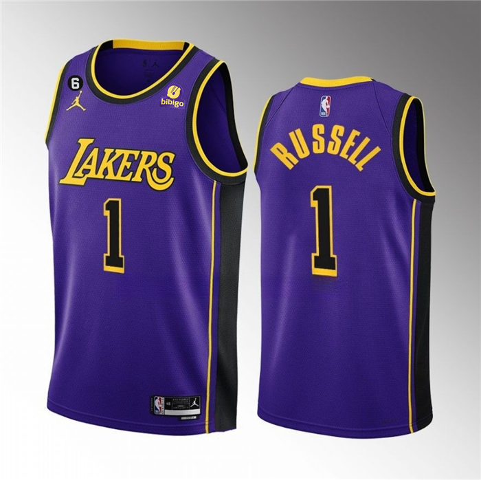 Men's Los Angeles Lakers #1 D'Angelo Russell Purple Statement Edition With NO.6 Patch Stitched Basketball Jersey 001