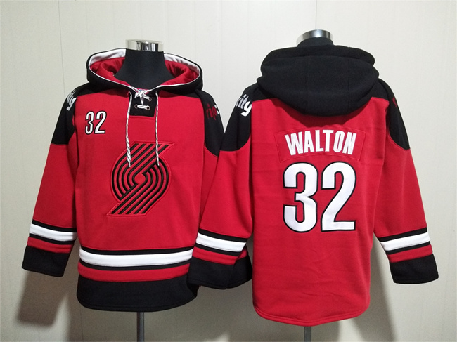 Men's Portland Trail Blazers #32 Bill Walton Red Lace-Up Pullover Hoodie