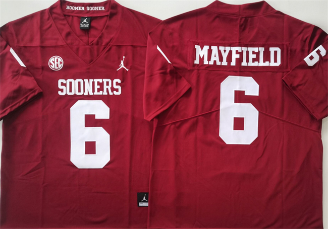 Men's Oklahoma Sooners #6 Baker Mayfield Red Stitched Jersey