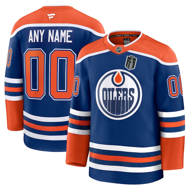 Men's Edmonton Oilers Custom Royal 2025 Stanley Cup Final Patch Stitched Hockey Jersey
