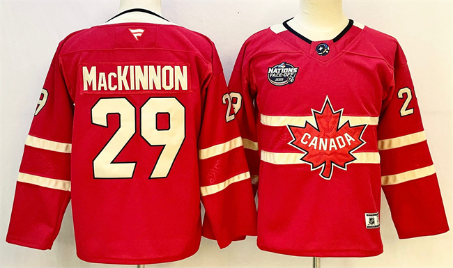Men's Canada #29 Nathan MacKinnon Red 2025 4 Nations Face-Off Premium Stitched Jersey