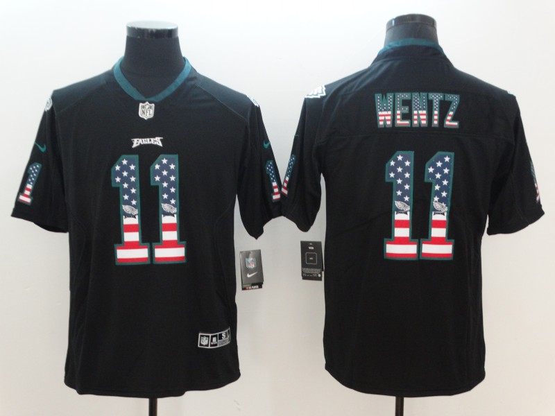 Men's Philadelphia Eagles #11 Carson Wentz Black 2018 USA Flag Color Rush Limited Fashion NFL Stitched Jersey