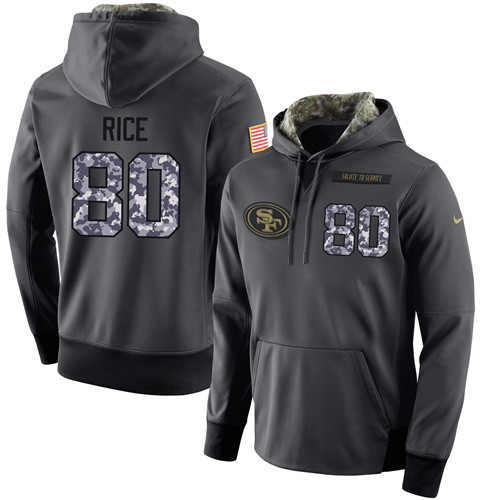 NFL Men's Nike San Francisco 49ers #80 Jerry Rice Stitched Black Anthracite Salute to Service Player Performance Hoodie