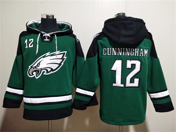 Men's Philadelphia Eagles #12 Randall Cunningham Green Lace-Up Pullover Hoodie