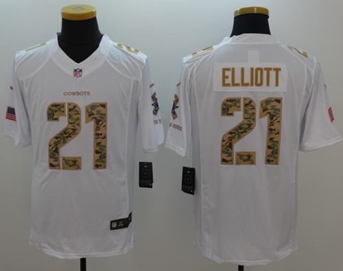 Nike Cowboys #21 Ezekiel Elliott White Men's Stitched NFL Limited Salute To Service Jersey
