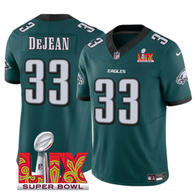 Men's Philadelphia Eagles #33 Cooper DeJean Green 2025 Super Bowl LIX Patch New F.U.S.E. Vapor Untouchable Limited Stitched Football Jersey