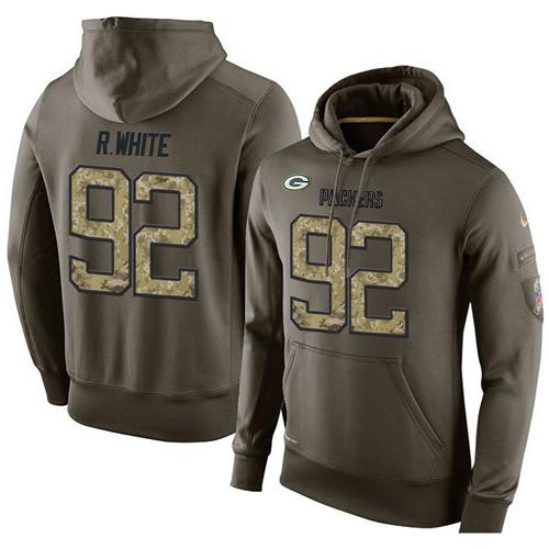 NFL Men's Nike Green Bay Packers #92 Reggie White Stitched Green Olive Salute To Service KO Performance Hoodie