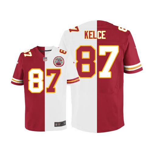 Nike Chiefs #87 Travis Kelce Red/White Men's Stitched NFL Elite Split Jersey