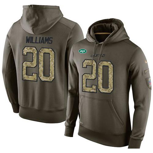 NFL Men's Nike New York Jets #20 Marcus Williams Stitched Green Olive Salute To Service KO Performance Hoodie