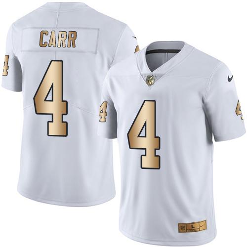 Nike Raiders #4 Derek Carr White Men's Stitched NFL Limited Gold Rush Jersey