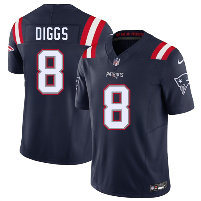 Men's New England Patriots #8 Stefon Diggs Navy 2025 F.U.S.E. Vapor Limited Stitched Football Jersey