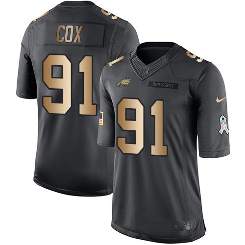 Nike Eagles #91 Fletcher Cox Black Men's Stitched NFL Limited Gold Salute To Service Jersey
