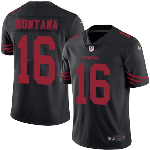 Nike 49ers #16 Joe Montana Black Men's Stitched NFL Limited Rush Jersey