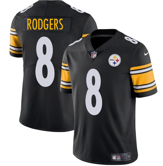 Men's Pittsburgh Steelers #8 Aaron Rodgers Black 2025 Vapor Limited Stitched Football Jersey