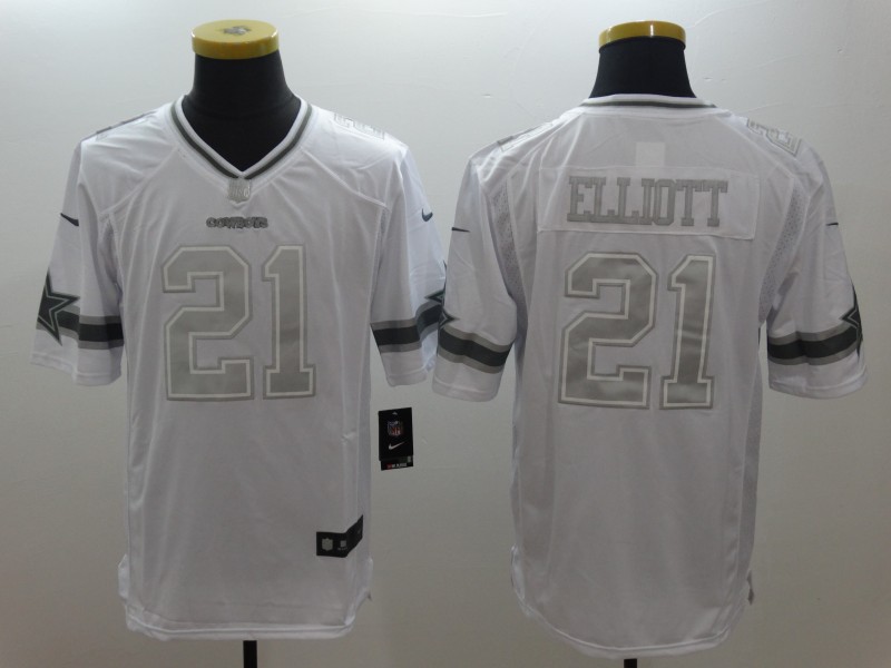 Men's Dallas Cowboys#21 Ezekiel Elliott White Stitched NFL Limited Platinum Jersey