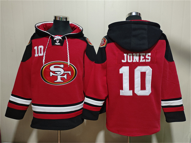 Men's San Francisco 49ers #10 Mac Jones Red/Black Ageless Must-Have Lace-Up Pullover Hoodie