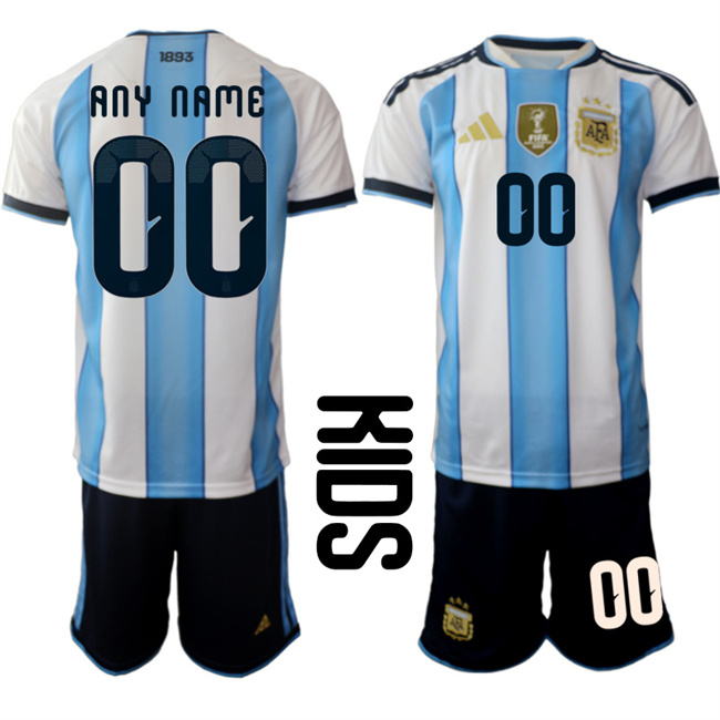 Youth Argentina Custom White/Blue 2025-26 Home Soccer Jersey Suit