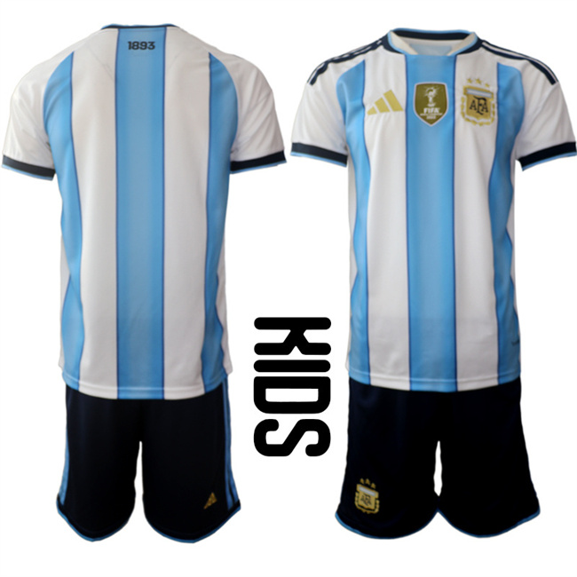 Youth Argentina Blank White/Blue 2025-26 Home Soccer Jersey Suit