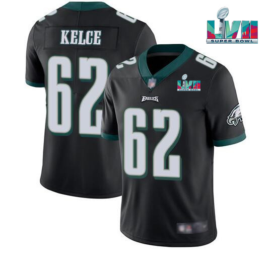 Youth Philadelphia Eagles #62 Jason Kelce Black Super Bowl LVII Patch Vapor Untouchable Limited Stitched Football Jersey