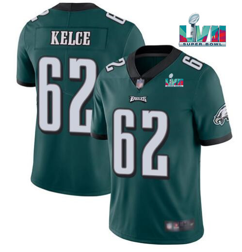 Youth Philadelphia Eagles #62 Jason Kelce Green Super Bowl LVII Patch Vapor Untouchable Limited Stitched Football Jersey