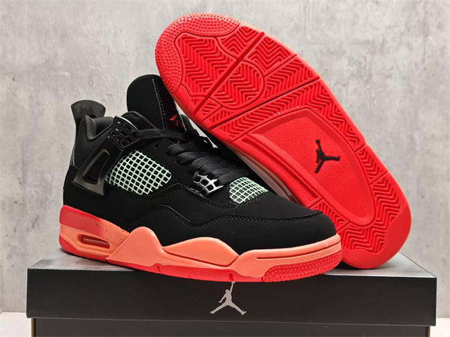 Women's Running weapon Jordan 4 Black/Red Shoes 065