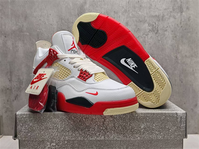 Women's Running weapon Jordan 4 White/RedShoes 062